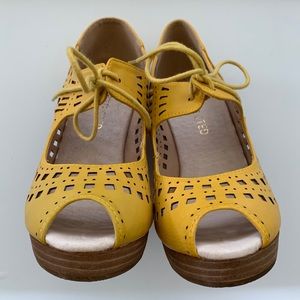 Restricted Shoes - Yellow laser cut wedges with laces Restricted Shoes - Yellow laser cut wedges with laces